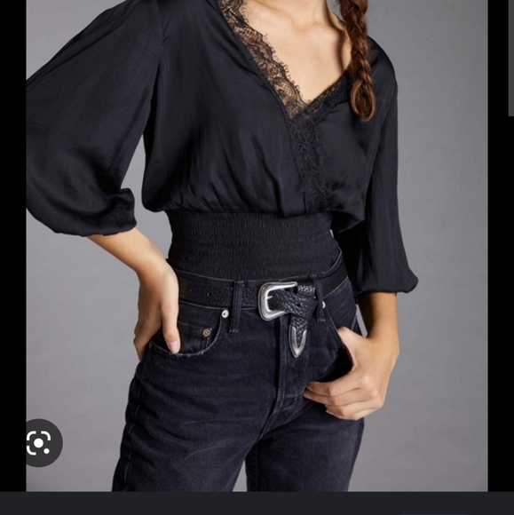 Anthropologie Tops - Anthropologie- Deep V-neck black lace blouse